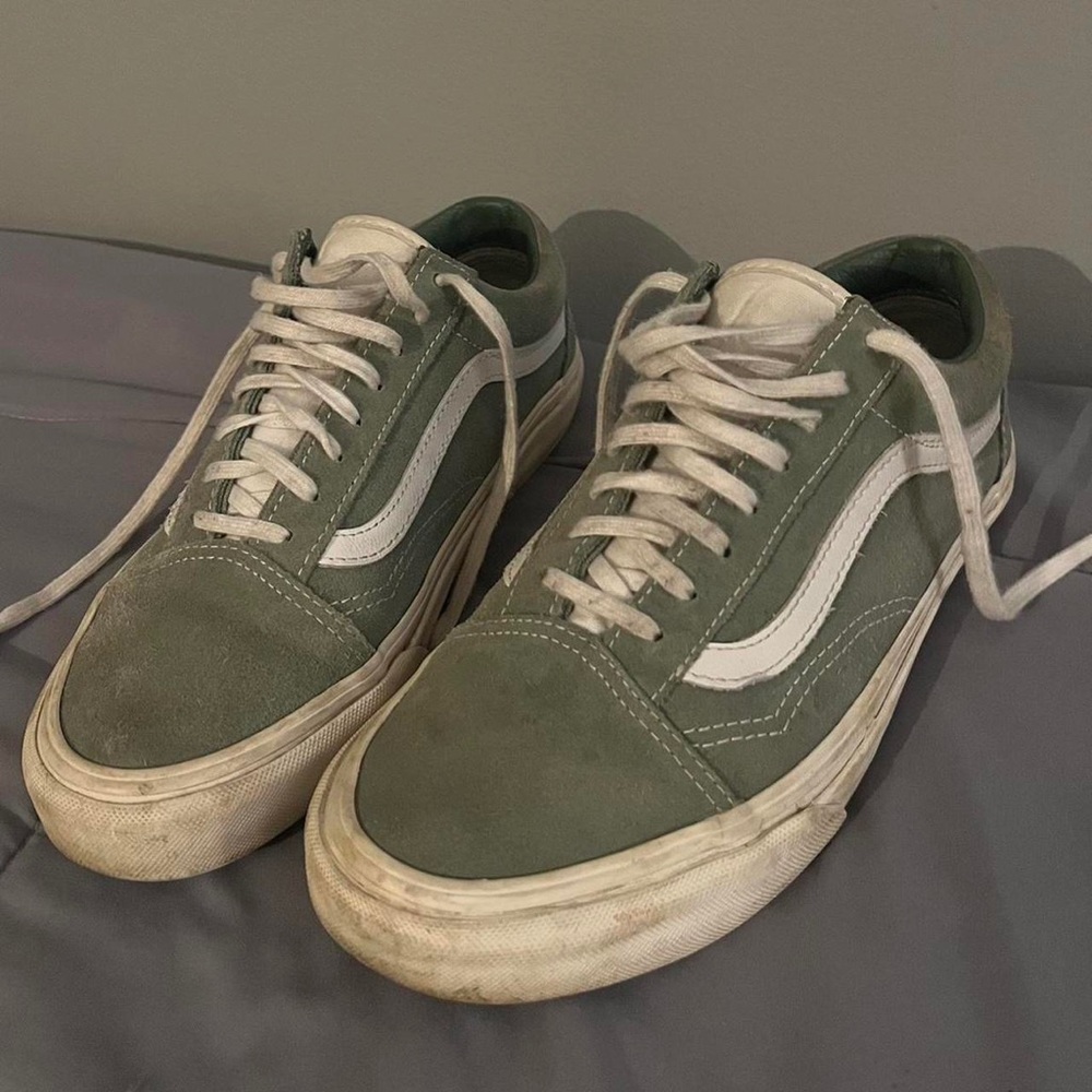 Sage green van sneakers // size mens 7.0 womens 8.5